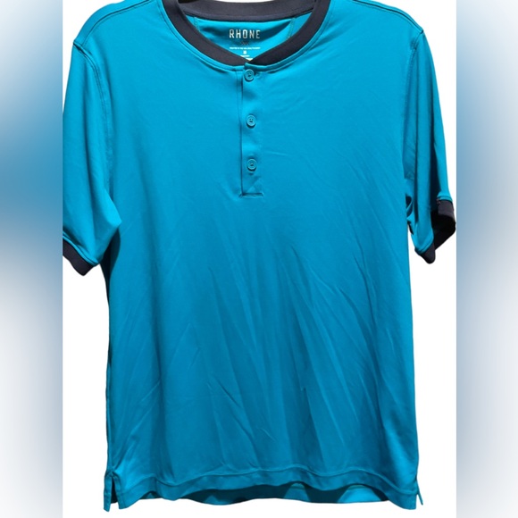 ** RHÔNE Blue Ringer Henley Shirt - Picture 2 of 10